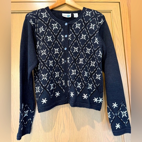 Vintage Paul Harris Design Grandma Core Cardigan Embroidered Snowflakes / small - Picture 1 of 11